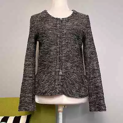 J Crew Black Boucle Knit Peplum Flared Zip Blazer Jacket • $29.99