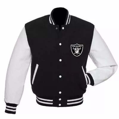 Mens Oakland Las Vegas Raiders Varsity Jacket - Leather Sleeve • $99.99