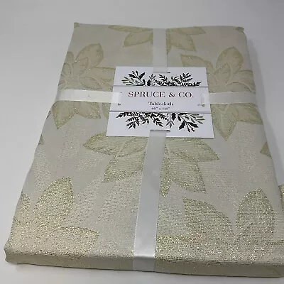 NWT Tablecloth Oblong 60” X 118” Cream W/ Metallic Gold Leaves • $21.95