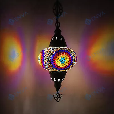 Turkish Moroccan Style Mosaic Multicolour Hanging Lamp Light Large Globe • $77.99