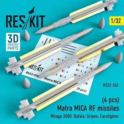 Matra MICA RF Missiles (4 Pcs) (Resin Upgrade Set) 1/32 ResKit RS32-0362 • $13.80