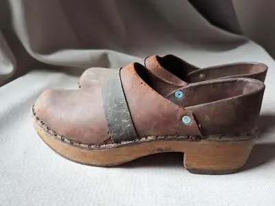 1930s Antique OSCAR AUESTAD Handmade Clogs 8-8.5 Vintage MULTNOMAH LEATHER • $79.95