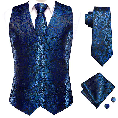 USA Mens Dress Vest Suit Paisley Floral Solid Waistcoat Tie Square Set Formal • $23.99