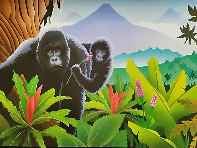 Poster African Wildlife Mountain Gorilla Baby Rain Forest Daniel Gilbert C 1985 • $82.60