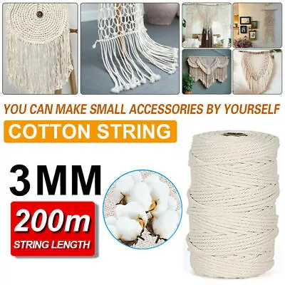 3/4mm Natural Cotton String Twisted Cord Craft Macrame Artisan Rope Weaving   • $8.99