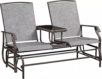 2-Seat Outdoor Glider With Center Table Patio Rocking Loveseat With Breathable  • $184.99