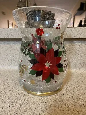 $41.99 • Buy Yankee Candle Poinsettia Crackle Glass Hurricane Large Jar Candle Holder 
