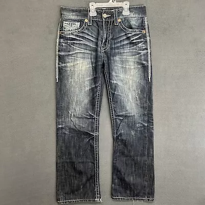 Big Star Buckle Jeans Mens 31R 33x30 Blue Dark Wash Pioneer Bootcut Distressed • $29.99