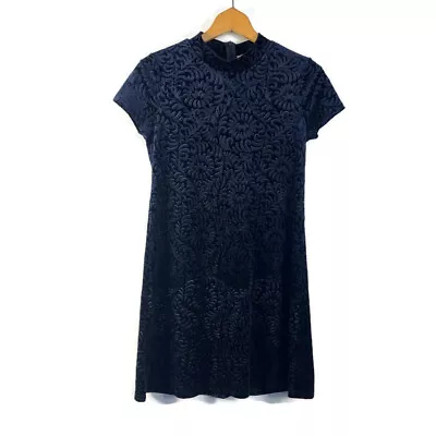 Eigth Sixty Womens Navy Velvet Velour Mini Shift Dress Floral Short Sleeve S • $22.66