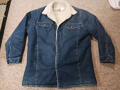 Vintage Sears Roebuck Western Wear Denim Sherpa Jacket Mens Size 44 USA Made • $34.95