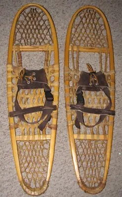 Vintage 36  CANADIAN Wood Rawhide SNOWSHOES W/ Bindings • $99.95