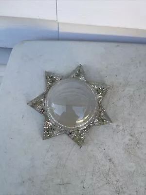 Antique Victorian 7 Point Star Shaped Goofus Glass Magnifying Frame Paperweight • $19.97