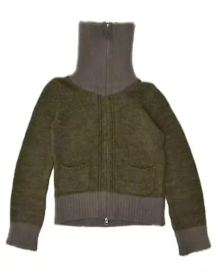 ODD MOLLY Womens Roll Neck Cardigan Sweater UK 2 2XS Khaki Colourblock AT14 • £20.35