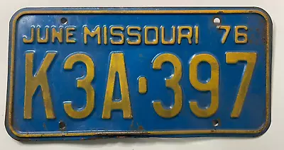 June 1976 License Plate Missouri MO K3A-397 • $6.30