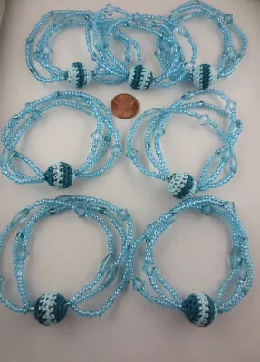 LOT OF 7 Blue Crochet/Glass/Plastic Beads Multiple Strand Stretch Bracelets R1 • $6.99