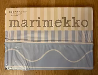 Vintage 1990's MARIMEKKO Sky Blue Stripped Twin Flat Sheet New Old Stock • $29.95