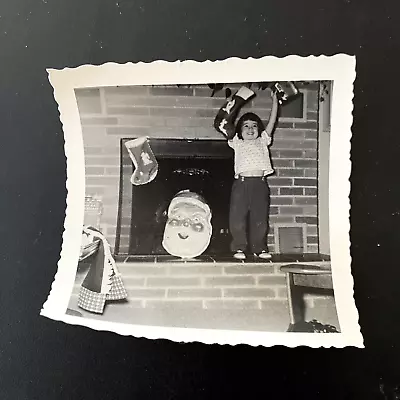 VTG Snapshot Photo Excited Little Girl In Fireplace Christmas Stockings Santa • $3.99