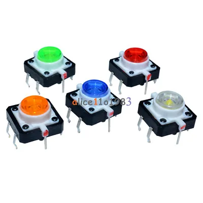 5PCS 12X12X7.3 Tactile Push Button Switch Momentary Tact LED 5 Color • $1.49