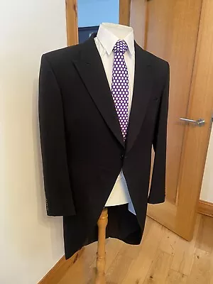 BLACK TAILCOAT MORNING JACKET WOOL WEDDING/ROYAL ASCOT TAILS MENS 40 Reg • £25