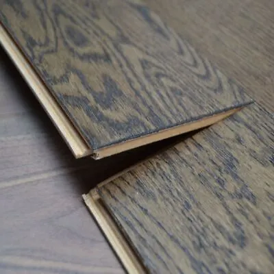 £37.99 - Sample: Engineered Smoked Brown Oak Wood Flooring - 14 X 3 X 130mm • £0.99