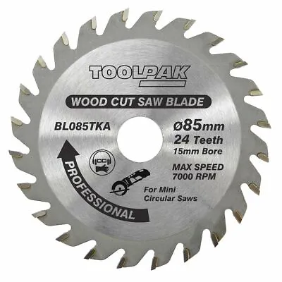 £8.40 • Buy 85mm X 15mm X 24T Thin Kerf Cordless TCT Saw Blade Circular Saw Wood