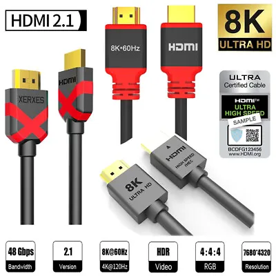 $13.99 • Buy Certified HDMI 2.1 Cable Ultra HD 8K@60Hz 48Gbps 4K@120Hz UHD 3D Dynamic HDR