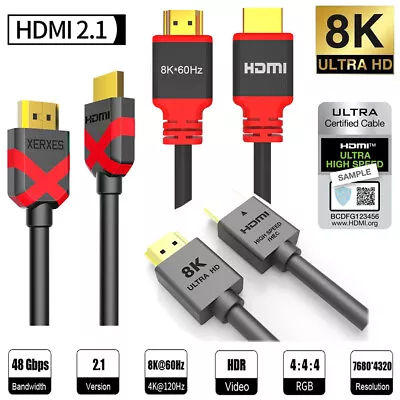 Certified HDMI 2.1 Cable Ultra HD 8K@60Hz 48Gbps 4K@120Hz UHD 3D Dynamic HDR • $17.97