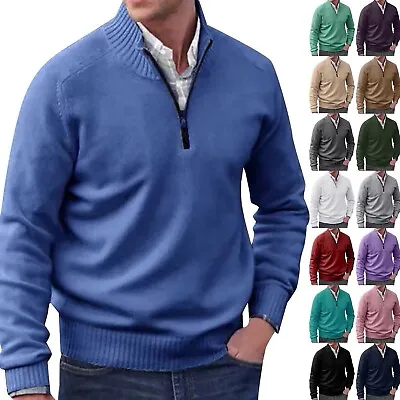 Men's Autumn Sweater Casual Solid Color Zipper V Neck Loose Pullover Sweater  • $27.23