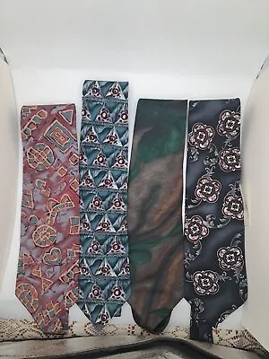 Ugly Tacky Vintage Tie Lot 1990s Abstract 3.75  Made In USA Blue Green Tones • $10