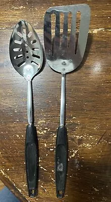 Vintage Chrome Plated Foley Slotted Spatula & Serving Spoon Strainer Black • $14.99