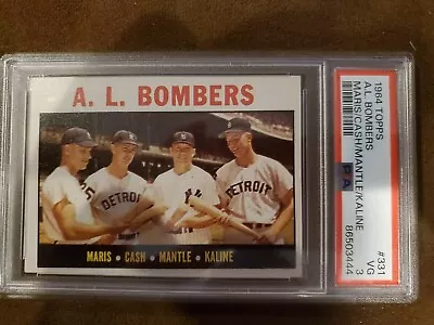 1964 Topps Baseball #331 AL Bombers Maris Cash Mantle Kaline PSA VG 3 • $75