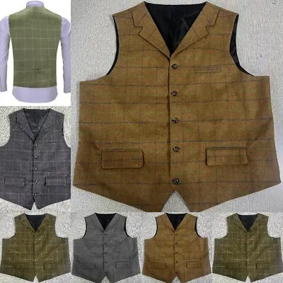 Mens Suit Waistcoat Tweed Vest Plaid Wedding Vintage Wool Hunting Windowpane 3XL • $19.99