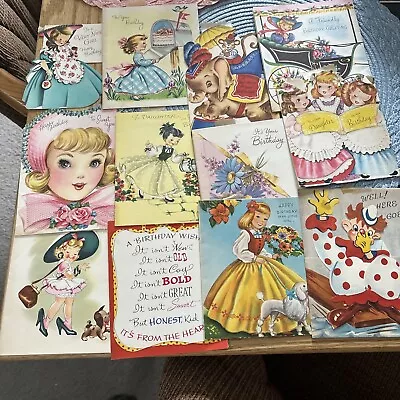 Vintage Girls Birthday Cards 1950s Used No Envelopes Lot Of 12 Cards - • $17