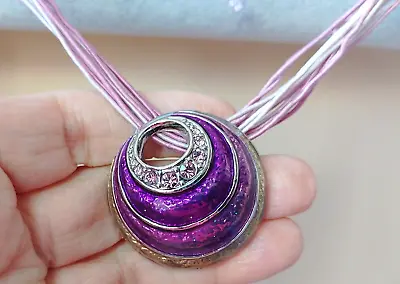  VP1 --multi-row Lilac Purple Cords Metallic Enamelled Domed Pendant Necklace • £4.50