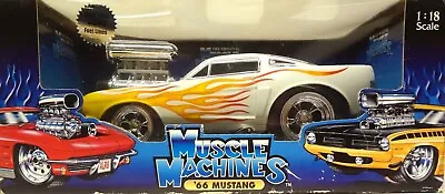 1966 Mustang White W/ Flames 1:18 Scale Muscle Machines Steel Braided Fuel Lines • $48