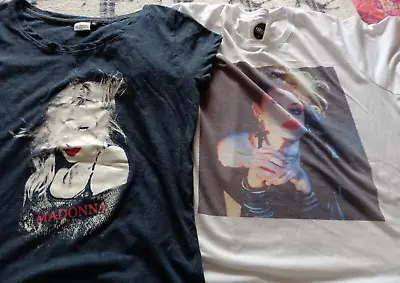 2x Madonna New  Ladies T Shirts   1x White & 1x Blue Size Xl/16 Small Fit 12/14 • £20
