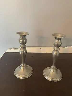 Vintage Weighted Leonard Genuine Pewter 8  Pair Candlesticks Made In Bolivia  • $0.99