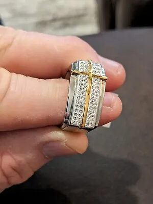 Men's Stainless Gold Colored Cross Center Ring With 60 Crystals • $15