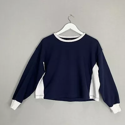 J.Crew Womens Sweater Small Blue University Terry Crop Colorblock Sweatshirt • $14.99