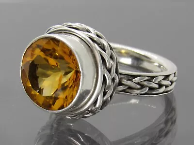 Artisan Sterling Silver 925 Citrine Stone Braided Rope Setting Size 7 Ring • $24.99