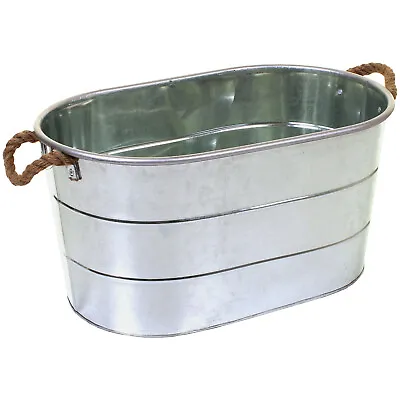 Galvanised Metal Tub Rope Handles Oval Multipurpose Laundry Cold Drink Bucket • £12.99