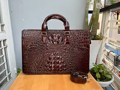 Crocodile Alligator Leather Men Brown Business Briefcase Shoulder Laptop Bag • $890