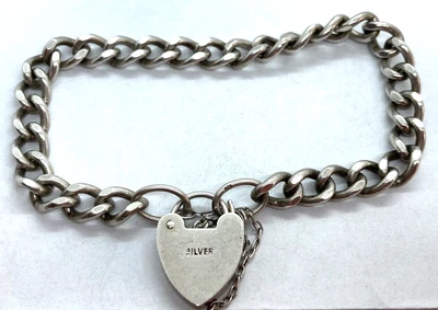 £18 • Buy Vintage Sterling Silver Charm Bracelet Chain 7” Curb Link With Safety Chain 20gm
