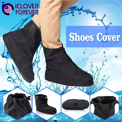 Reusable Rain Shoe Covers Bike Waterproof Zipper Overshoes Boots Gear Anti-Slip • $11.99