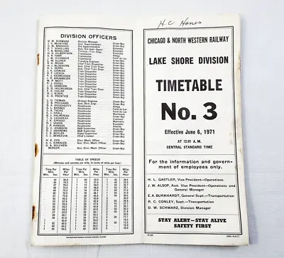 Vintage Chicago & North Western Railway Lake Shore Division Timetable No.3 1971 • $14.99