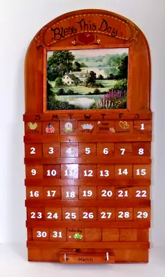 Vintage Wood Perpetual Calendar 31 Days Hand Crafted  Bless This Day  • $23.95