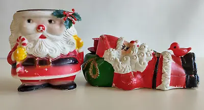 2 Santa Blow Mold? Candleholders 1977 SNP Laying ~5.5 In & JSNY Standing~3.5 In • $8.99