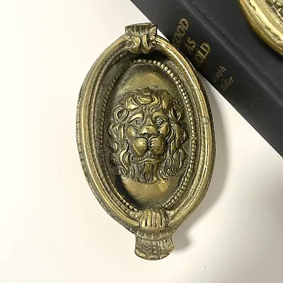 Vintage Solid BRASS Lion Head Oval Door Knocker • $75