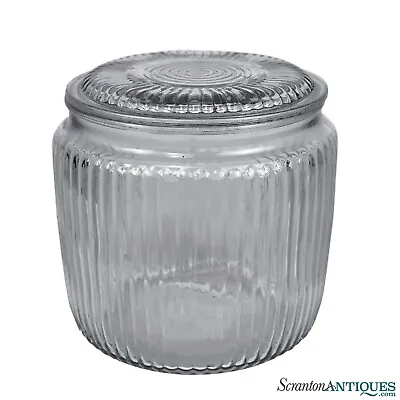 Vintage General Store Ribbed Glass Candy Jar Apothecary Canister W/ Lid • $110