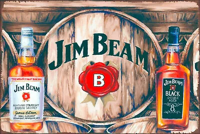 $12 • Buy Jim Beam Black White Bottles Beverage Bar Brand New.  Tin Metal Sign MAN CAVE 